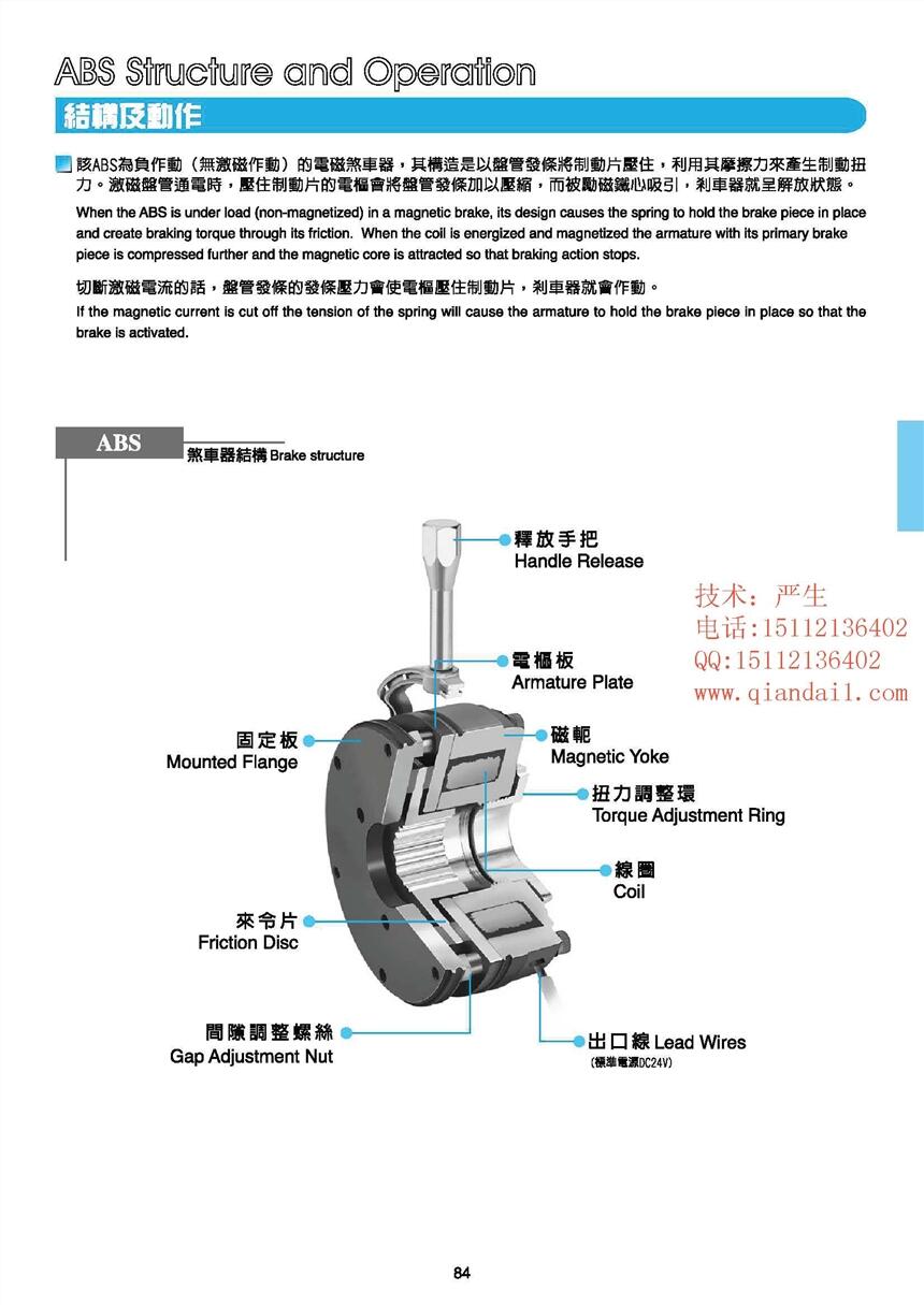 失電制動(dòng)器Chain Tail仟岱剎車器-帶手動(dòng)釋放ABS1S6AA